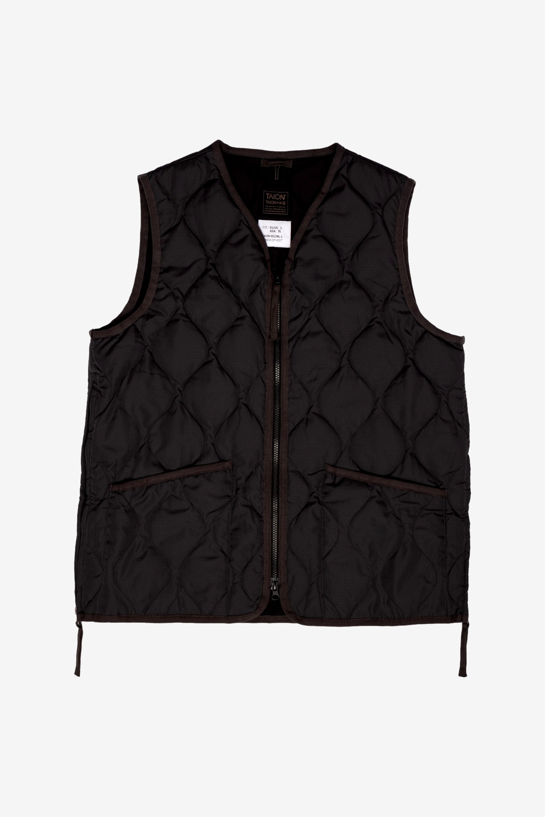 Military Zip V Neck Down Vest in Charcoal - Taion | Afura Store