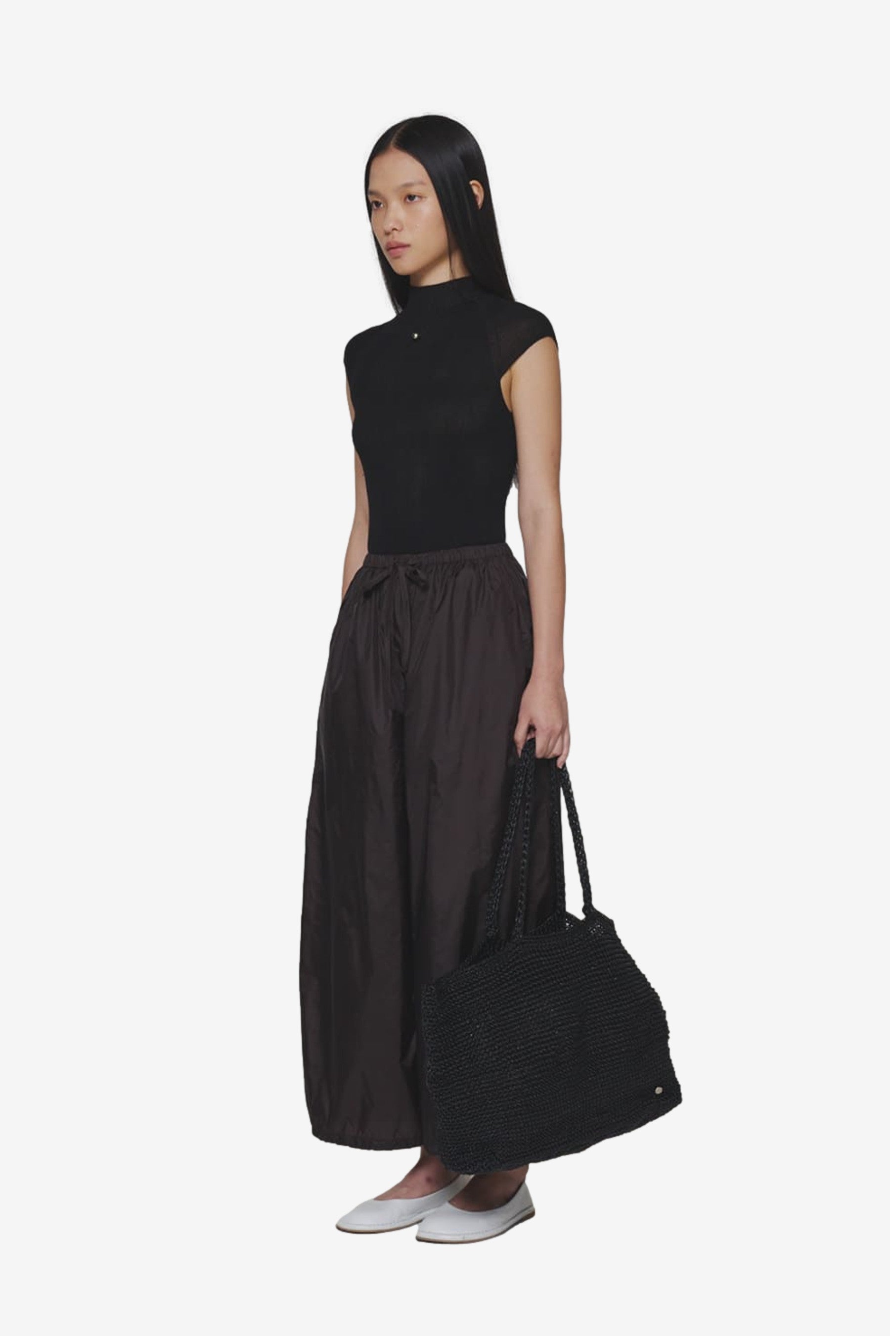 Nylon Shirring Pants in Dark Brown - Amomento | Afura Store