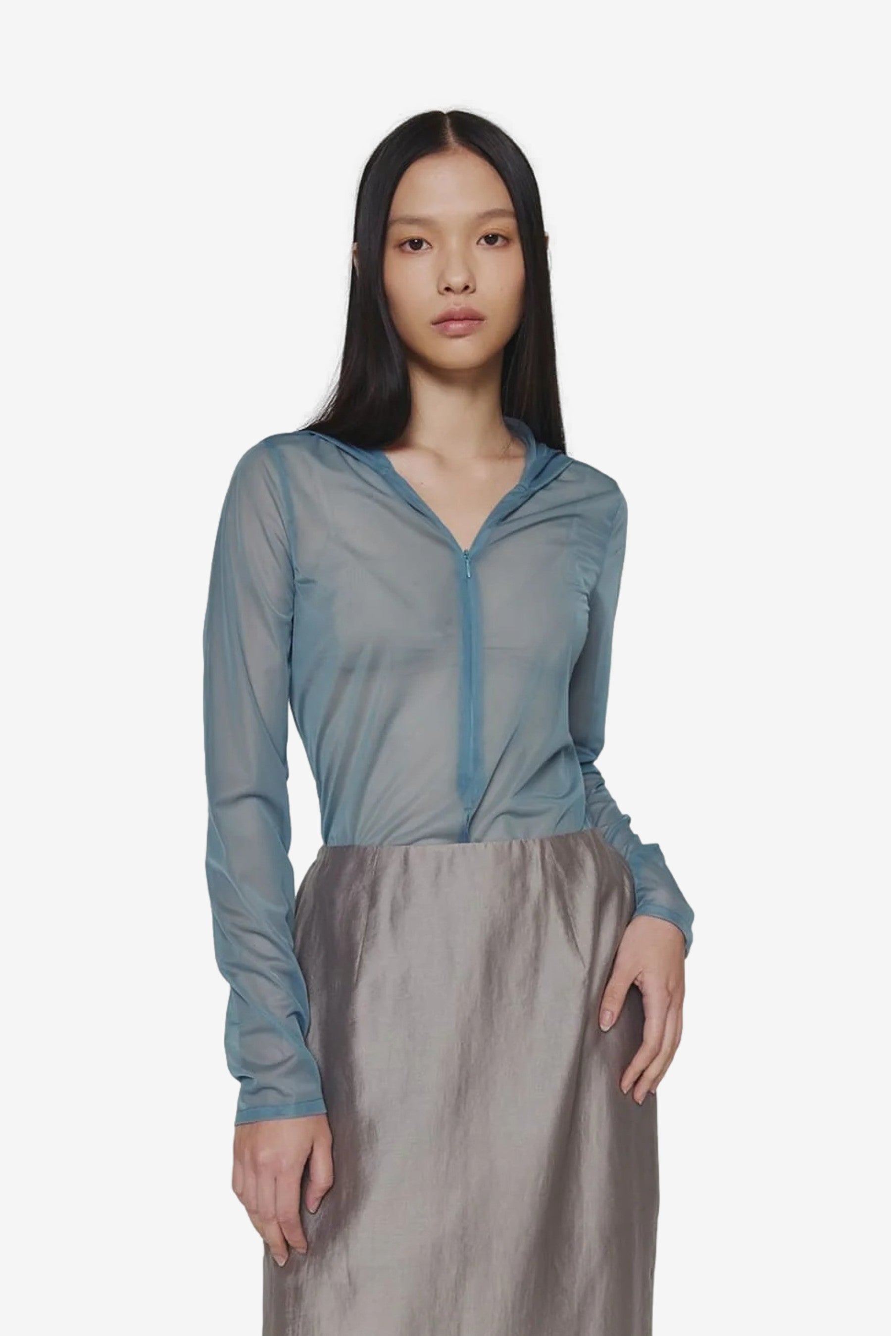 Sheer Hooded Zip Up Jumper in Mint - Amomento | Afura Store