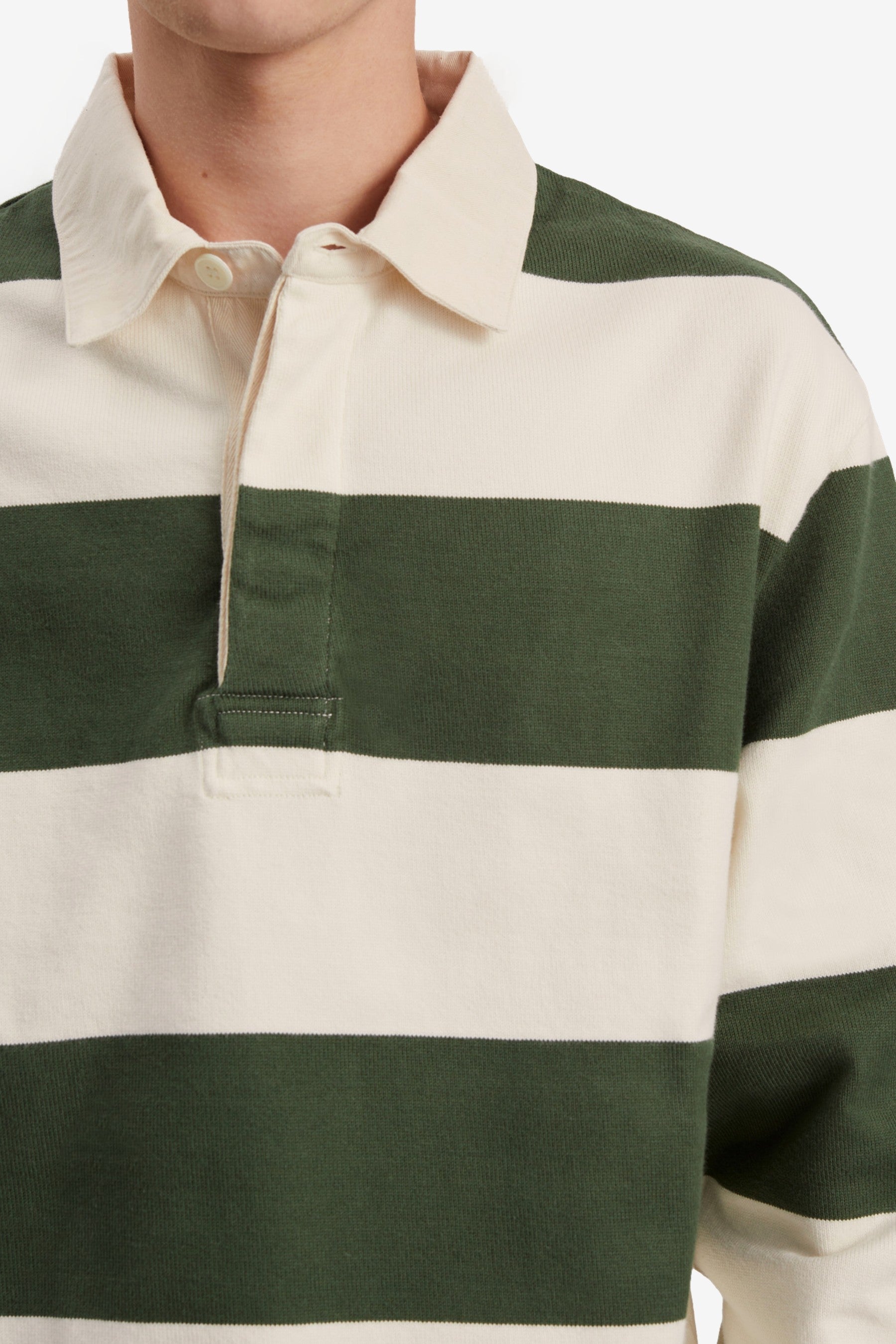 Rugby Polo 1.0 in Green Ecru Stripe - Another Aspect | Afura