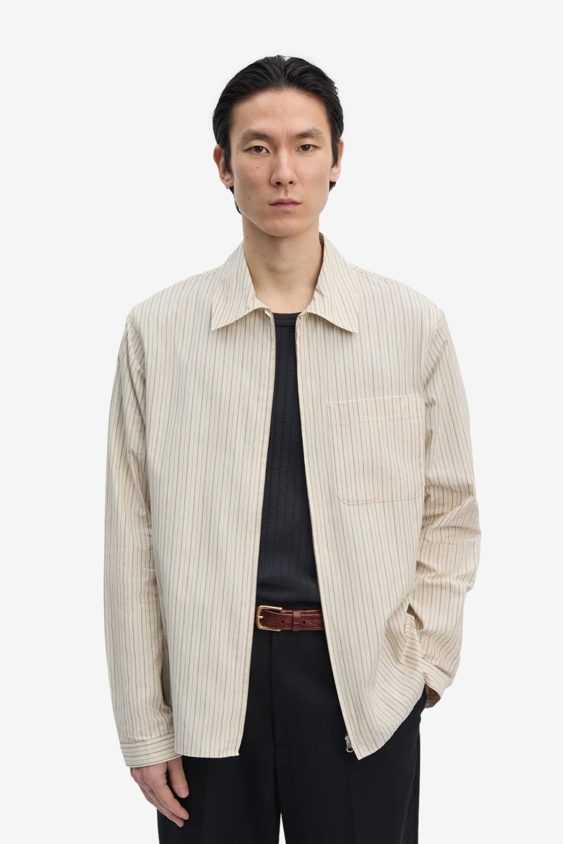 ANOTHER Zip Shirt 1.0 JPN in Cream Stripe - Another Aspect | Afura