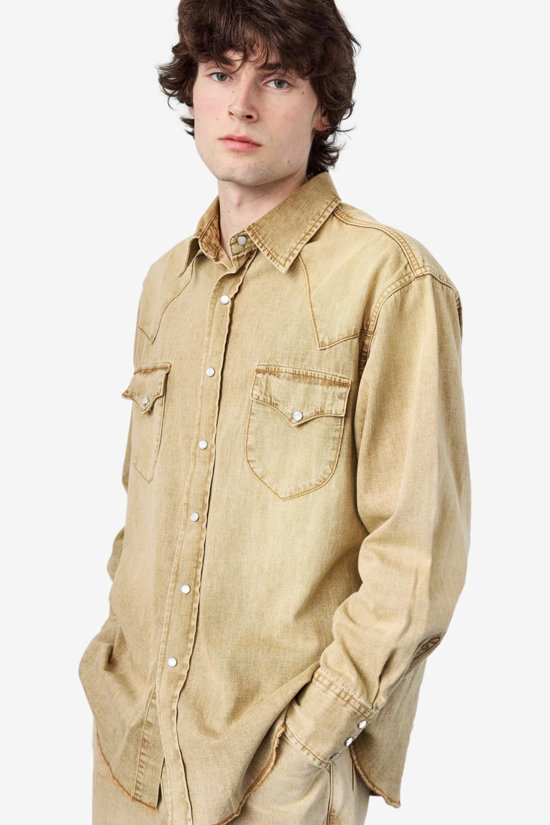 Denim Khaki Western Shirt Denim Western Shirt In Larkin Wash