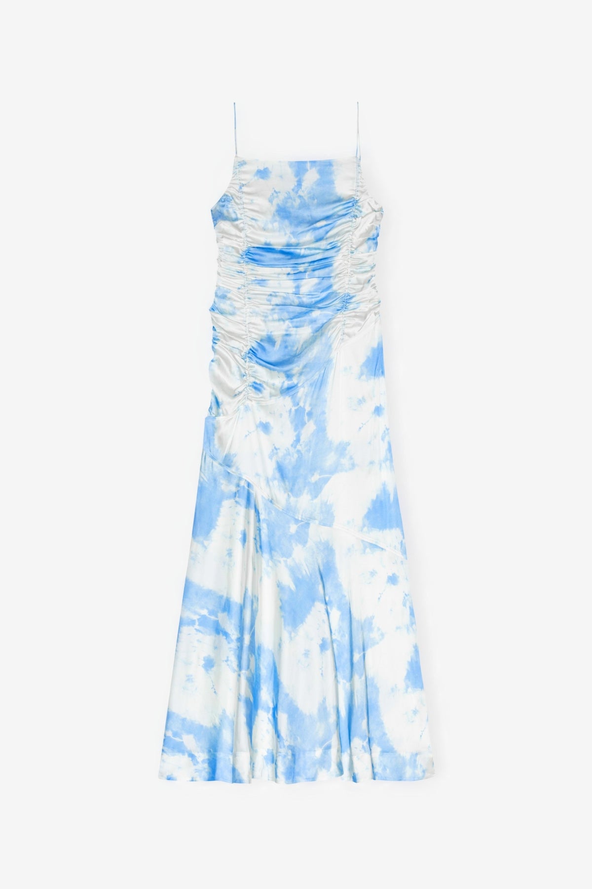 princess polly baby blue dress Ganni BLUE FLORAL CRINKLED SATIN LONG DRESS
