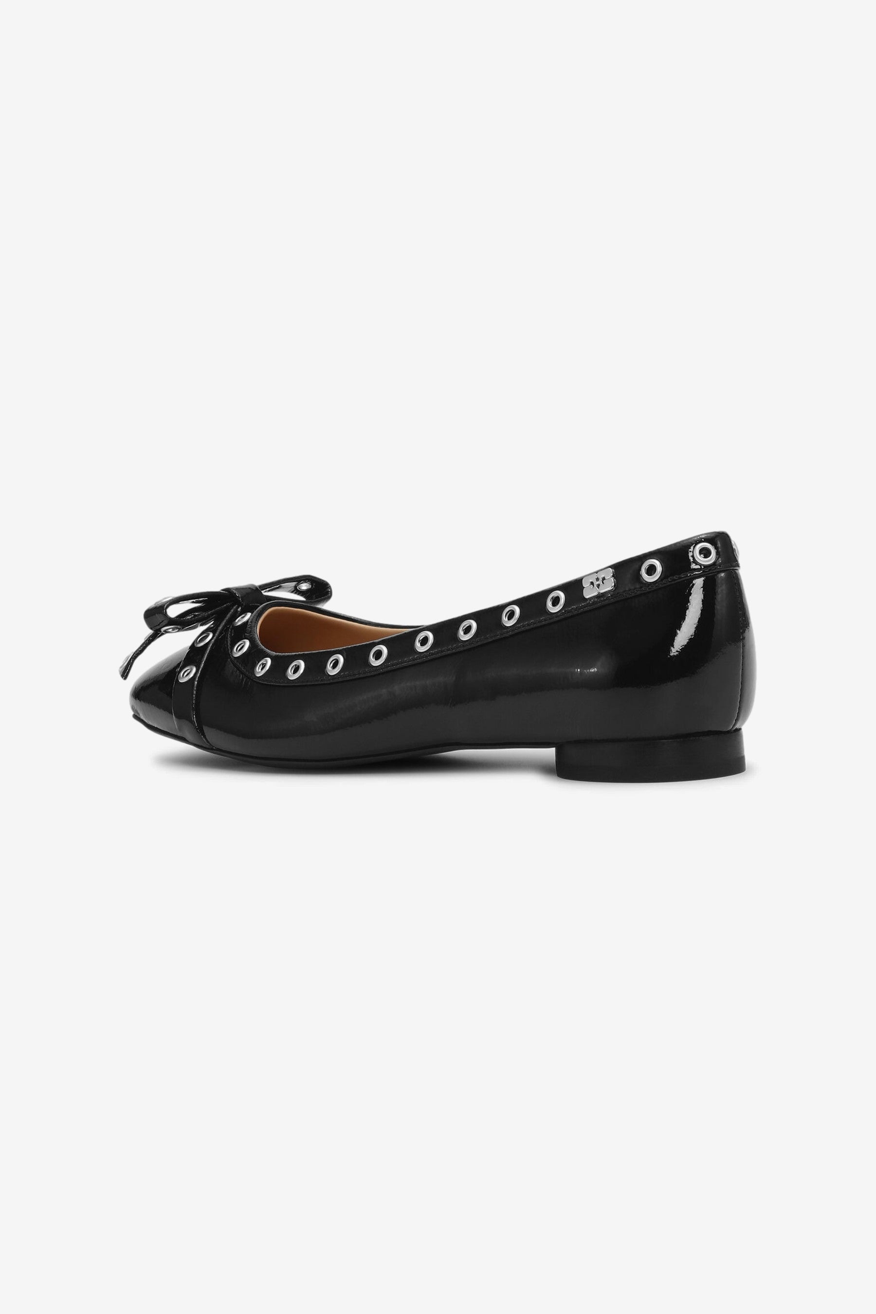 Eyelets Bow Ballerina Naplack in Black - Ganni | Afura Store