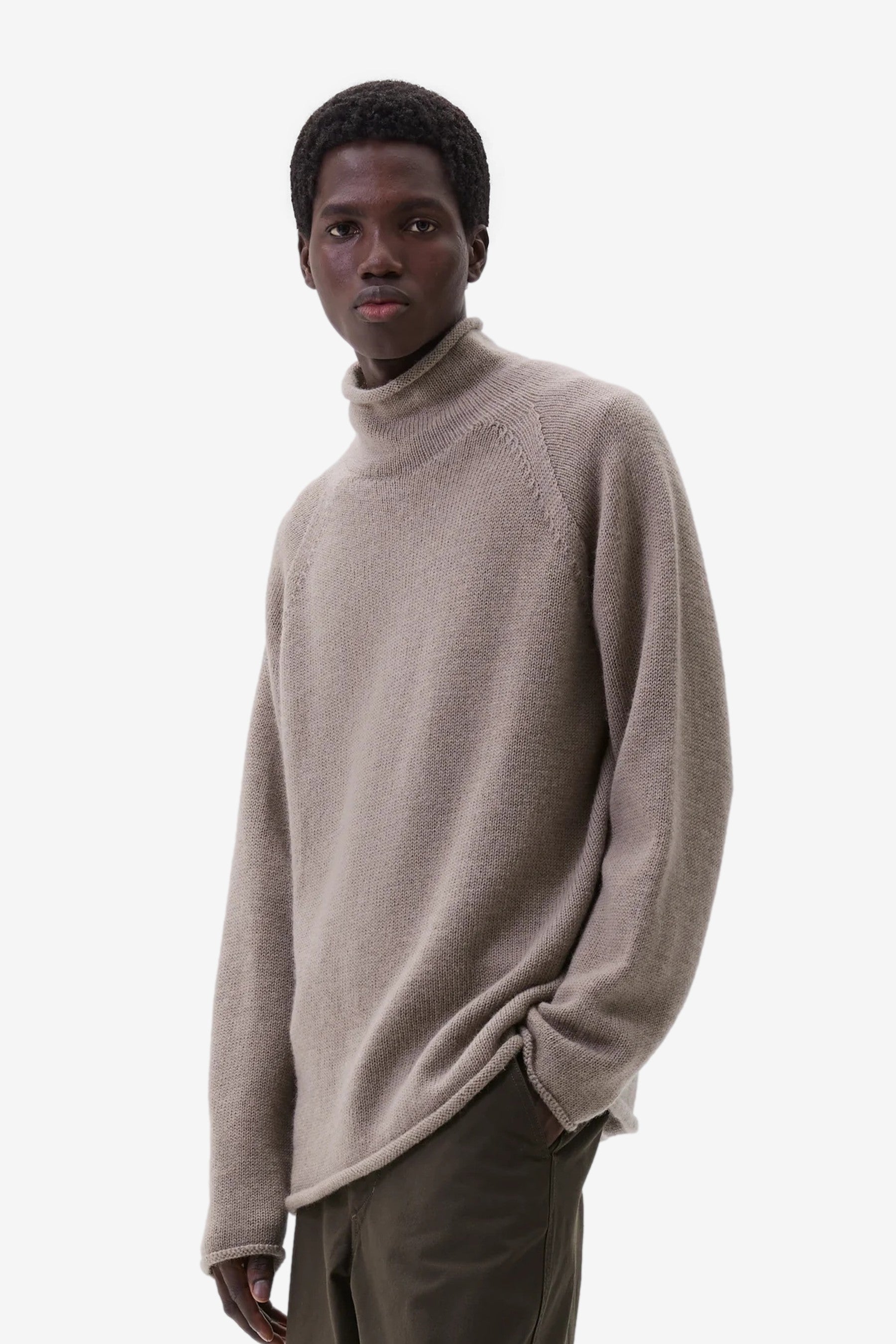 MHL Rolled Edge Roll Neck in Taupe - Margaret Howell | Afura Store