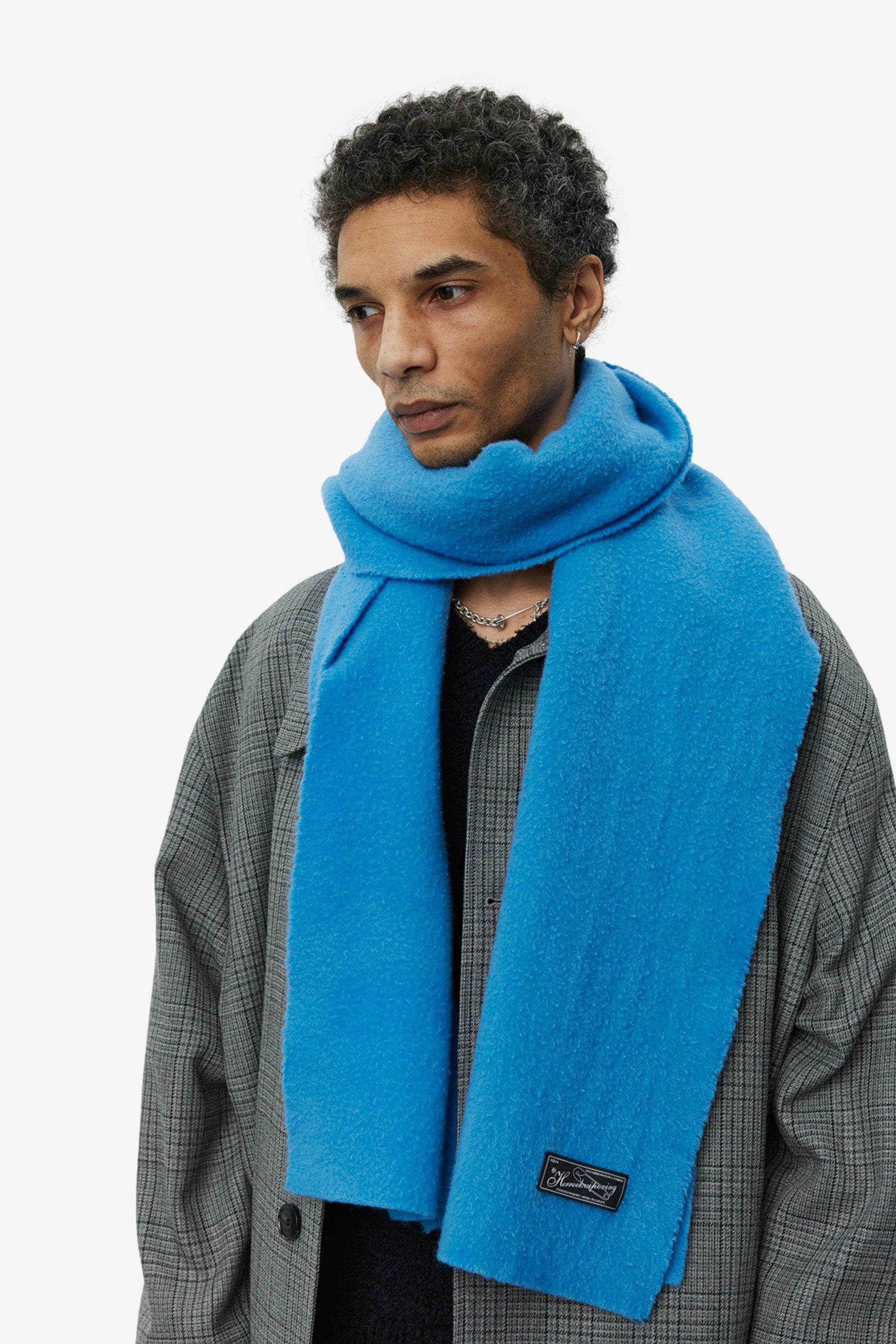 【MFPEN herreekvipering】WOOL SCARF / BLUE Wool Scarf - Dark Grey Check Fuzz – mfpen