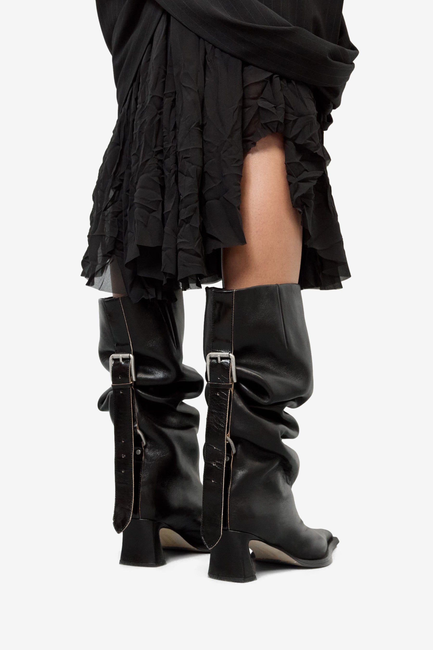Charlene Black Back belt Tall Boots in Black - Miista | Afura Store