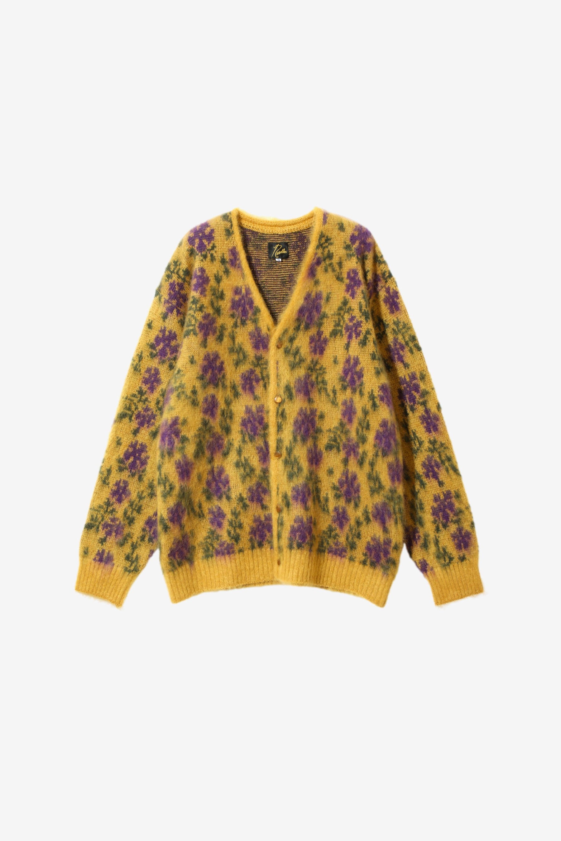 Mohair Cardigan Flower in Yellow/Purple - Needles | Afura Store