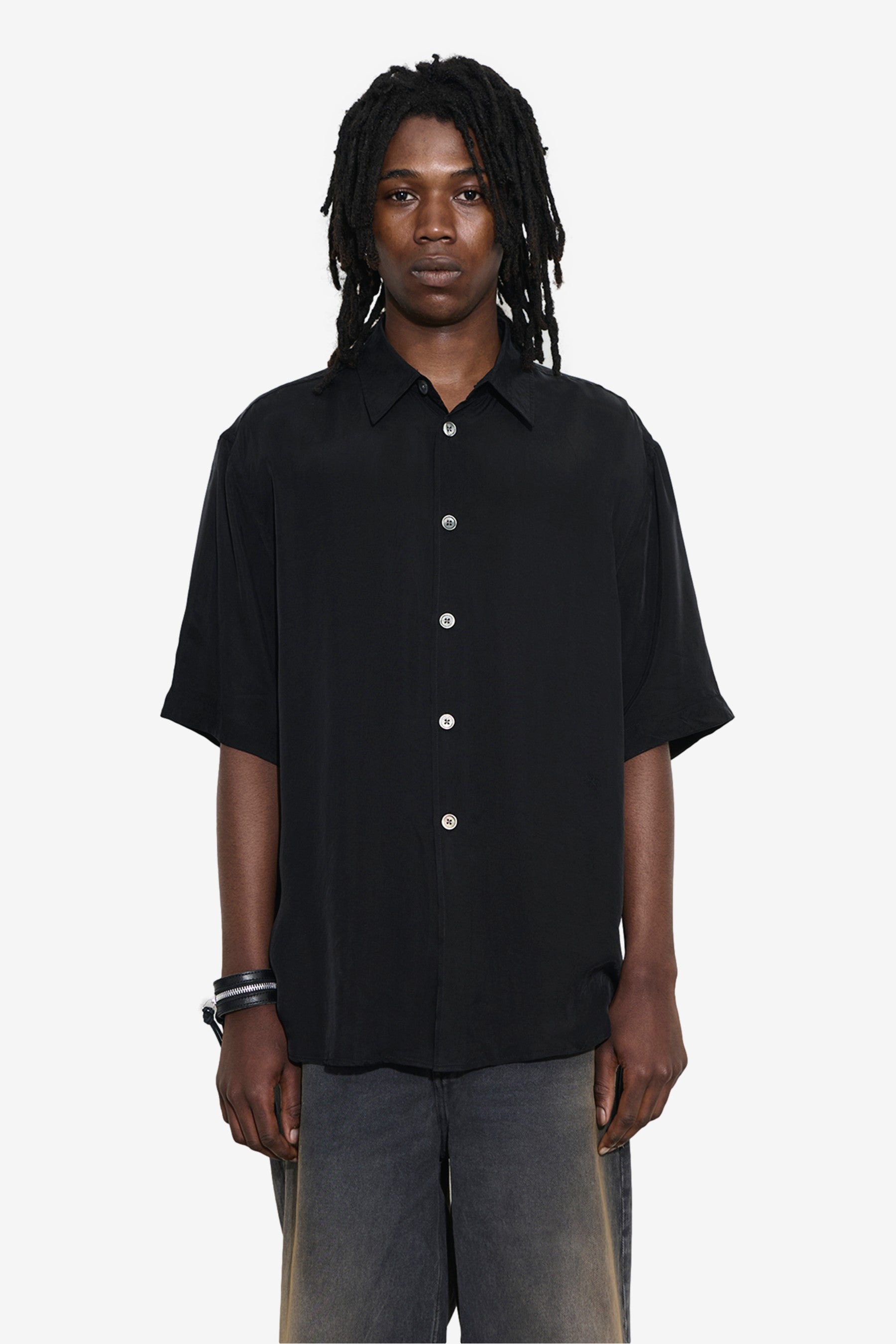 Beyond Shirt Shortsleeve in Char Black Dustveil Cupro - Our Legacy