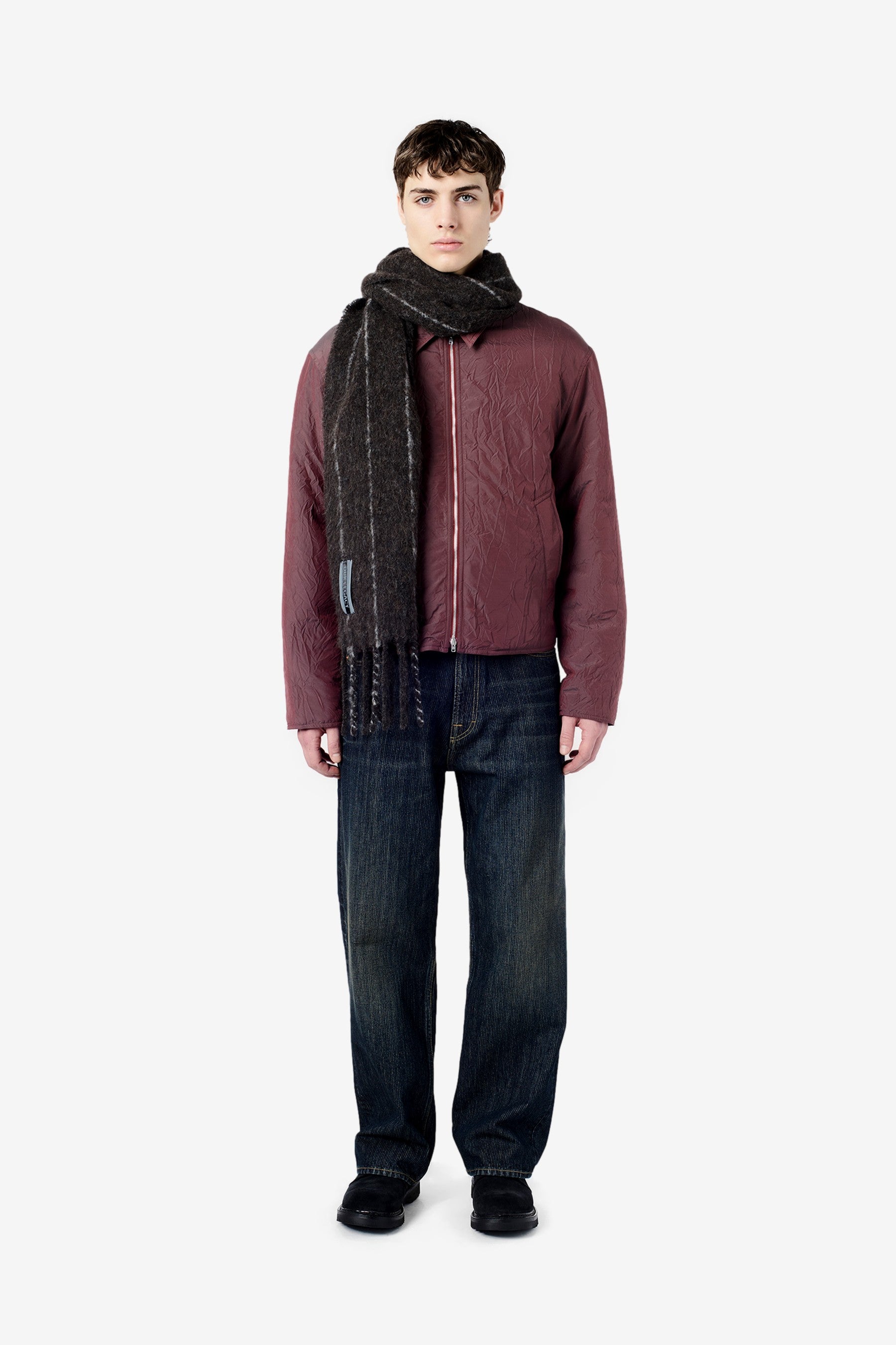 Estate Scarf in Brown Pinstripe Fuzzy Alpaca - Our Legacy | Afura