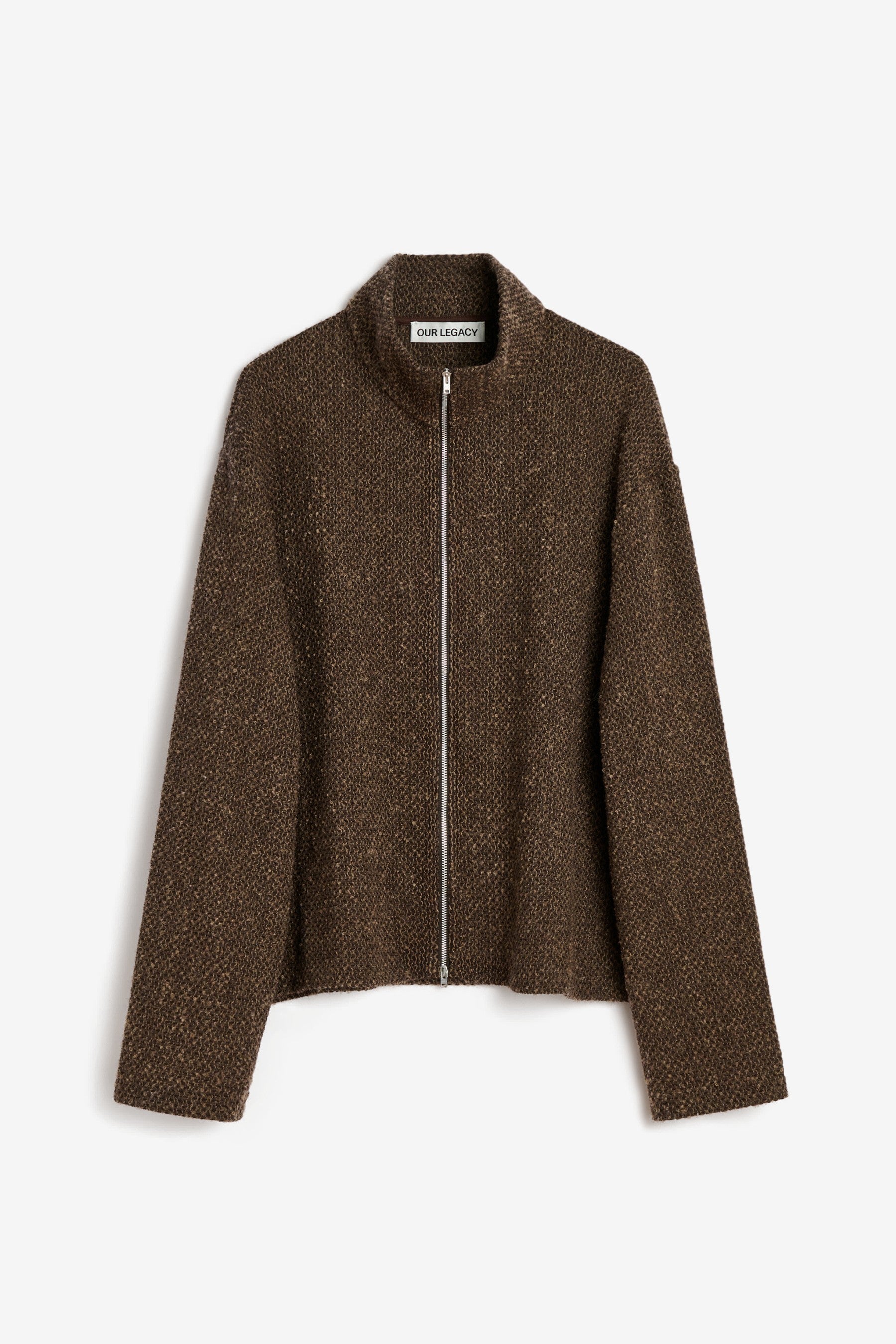 Shrunken Fullzip Polo in Brown Sparse Buckle Weave - Our Legacy