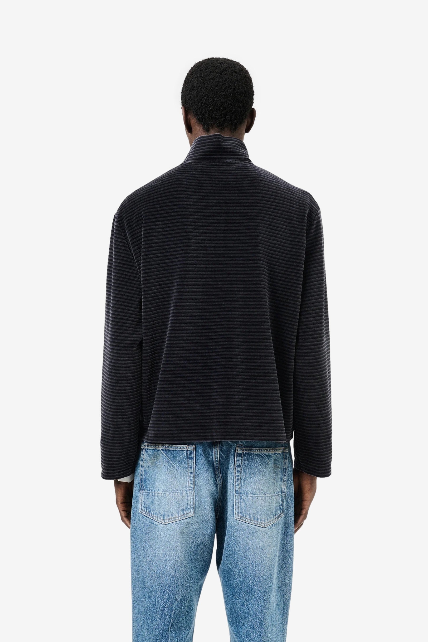 Shrunken Fullzip Polo in Phantom Stripe Velour - Our Legacy