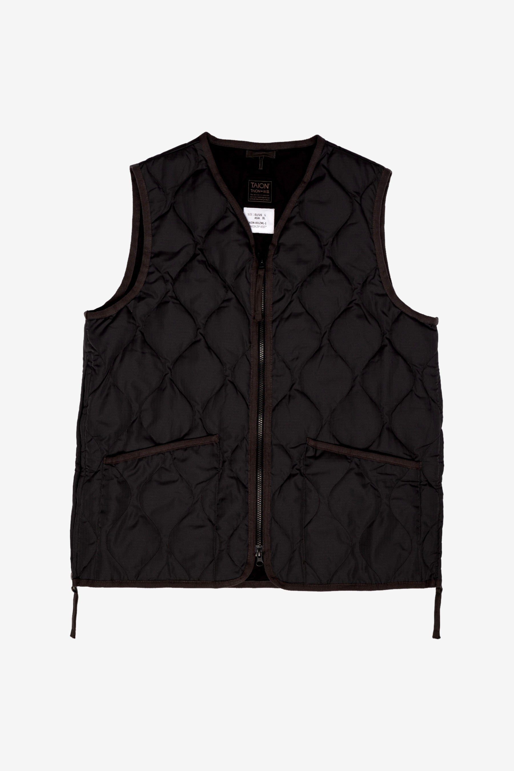 ☆cocoa☆【 TAION 】LONG DOWN GILET Military Zip V Neck Down Vest in Charcoal - Taion | Afura Store