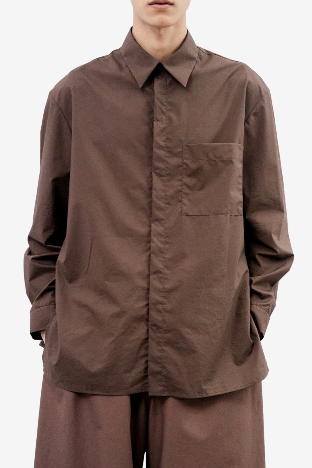Amomento Square Pocket Oversized Shirts in Burgundy