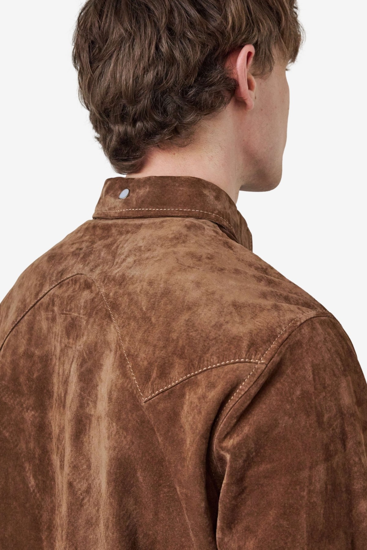 Carter Young Suede Western Shirt in Chocolate/Cream