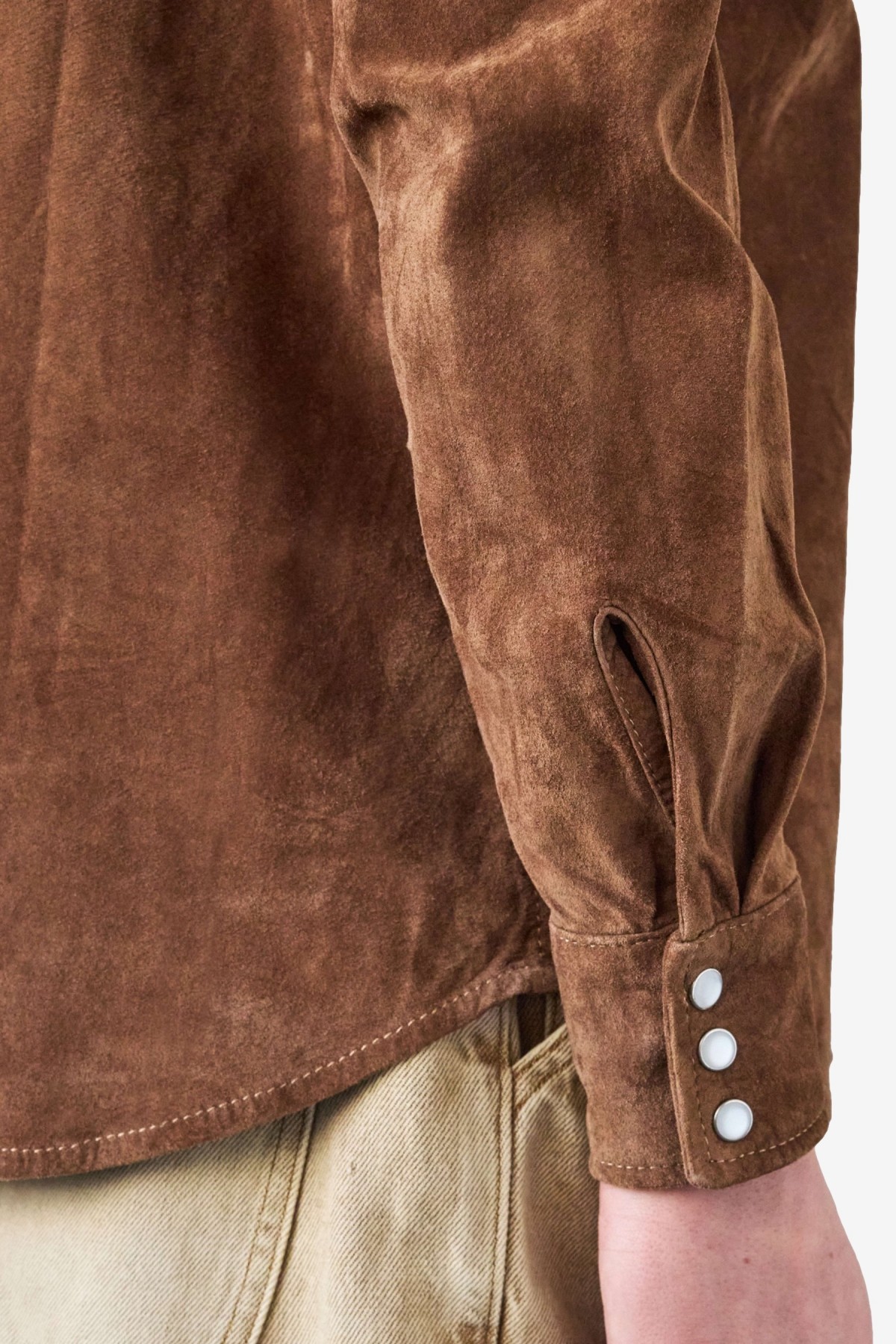 Carter Young Suede Western Shirt in Chocolate/Cream