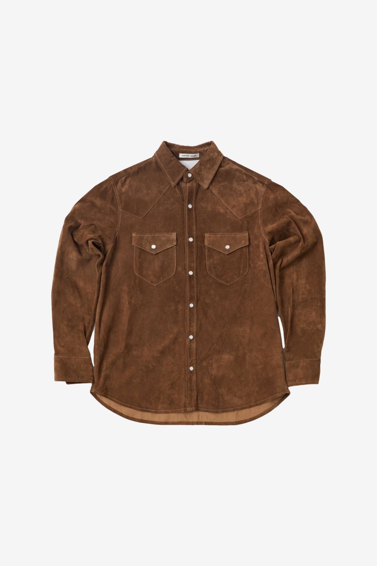 Carter Young Suede Western Shirt in Chocolate/Cream