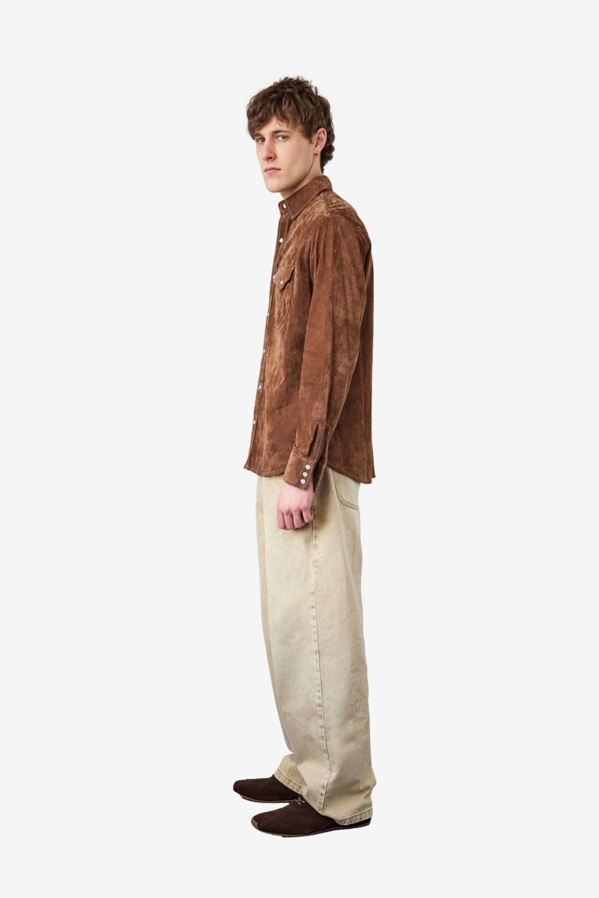 Carter Young Suede Western Shirt in Chocolate/Cream