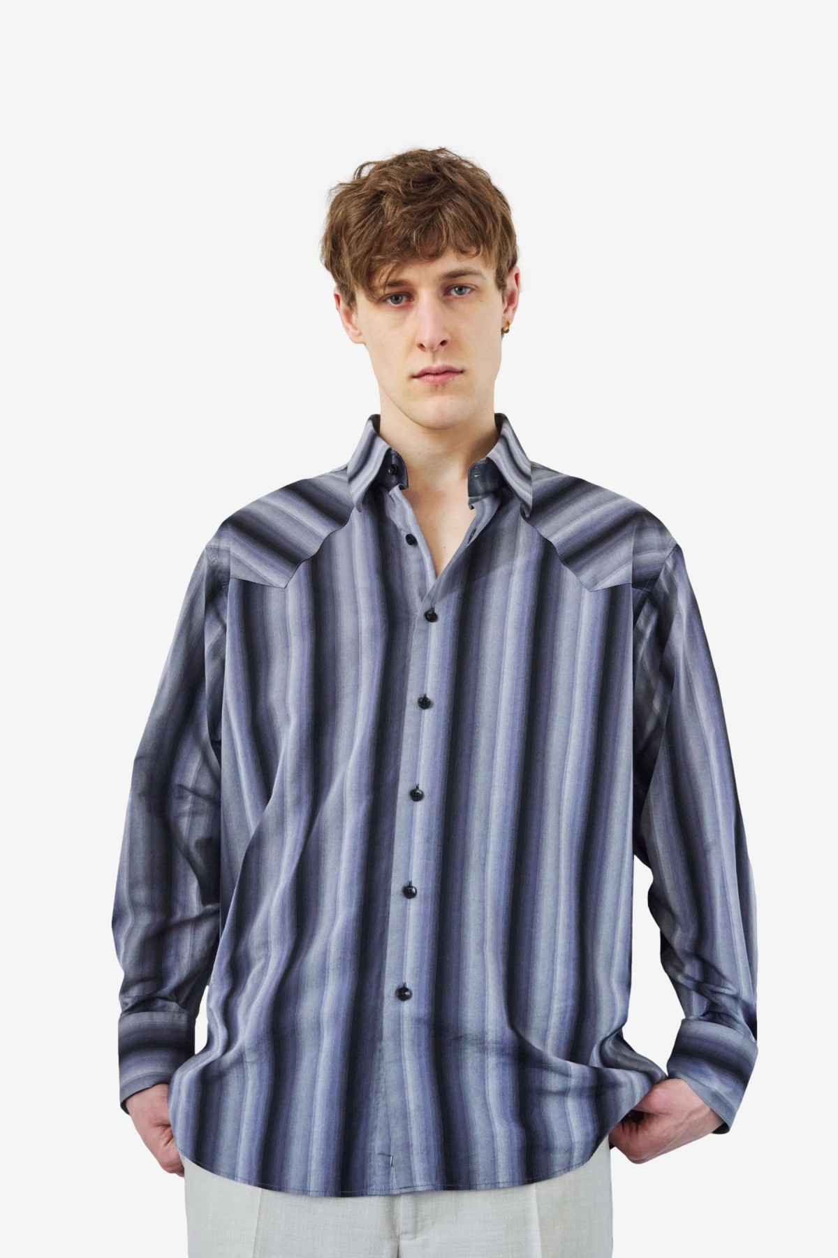 Carter Young Western Business Shirt in Ombre Stripe