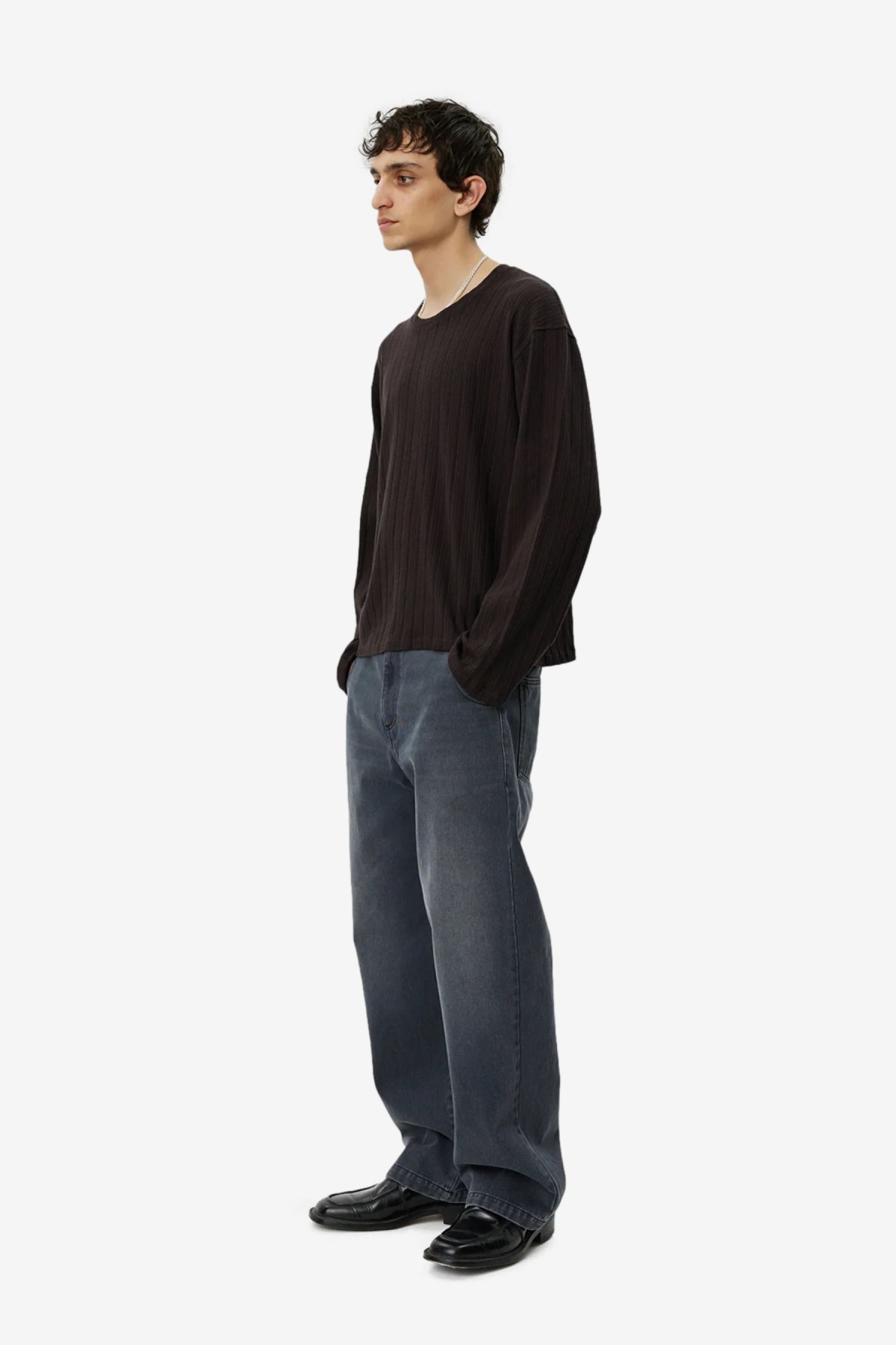 mfpen LS Round Neck in Brown Rib