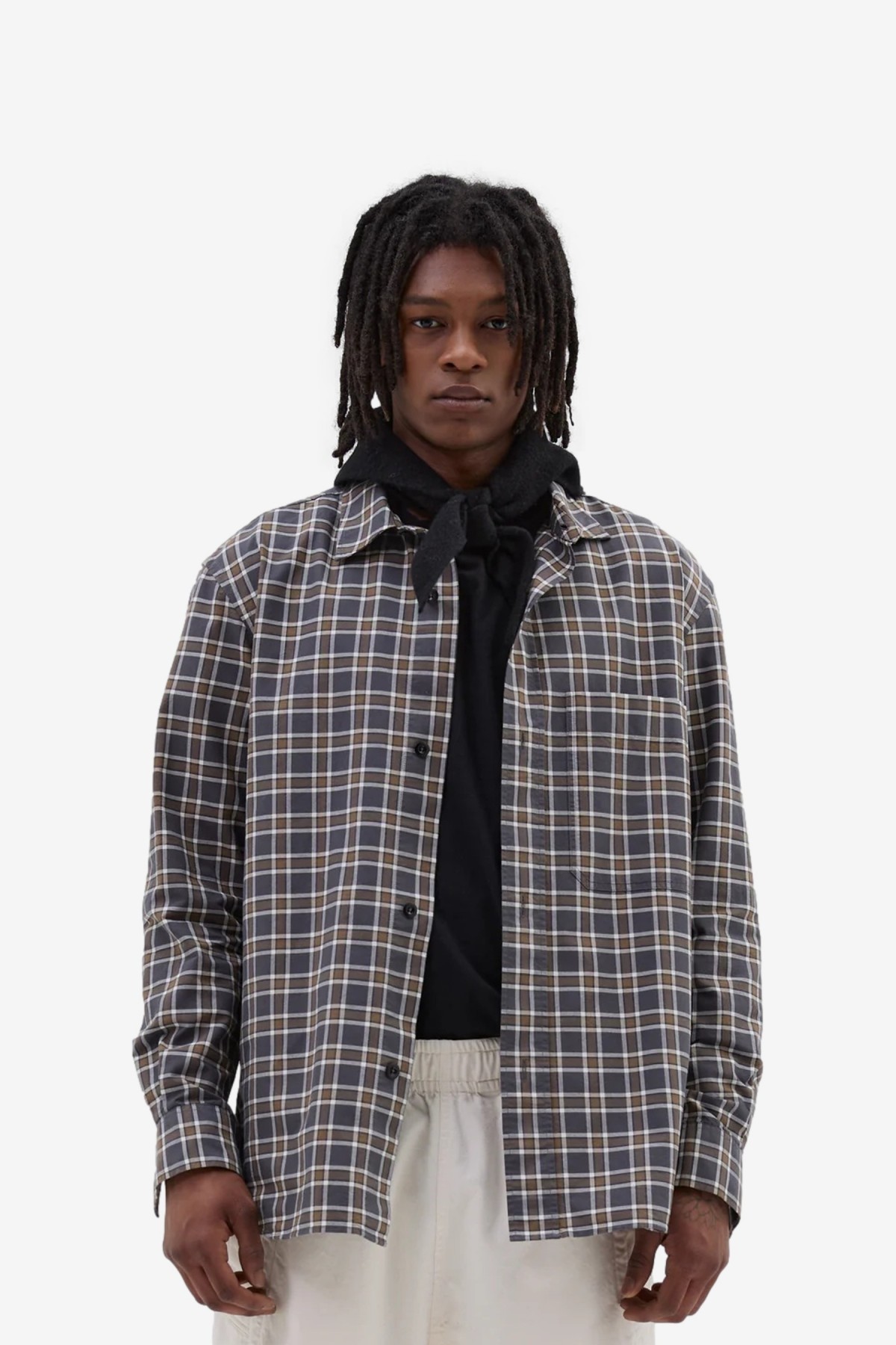 MHL by Margaret Howell Basic Shirt Plainweave Cotton Check in Slate Moss
