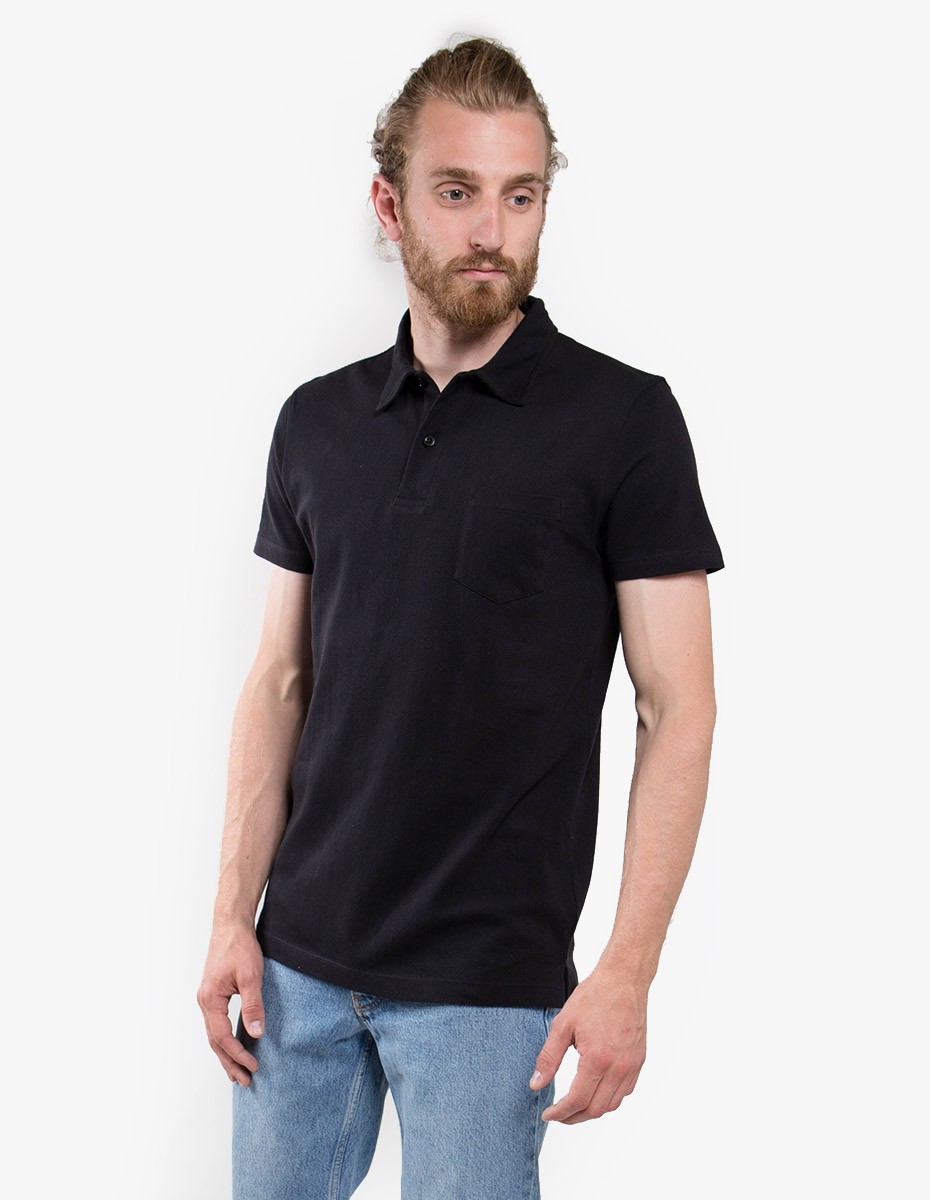 Short Sleeve Riviera Polo in Black - Sunspel | Afura Store