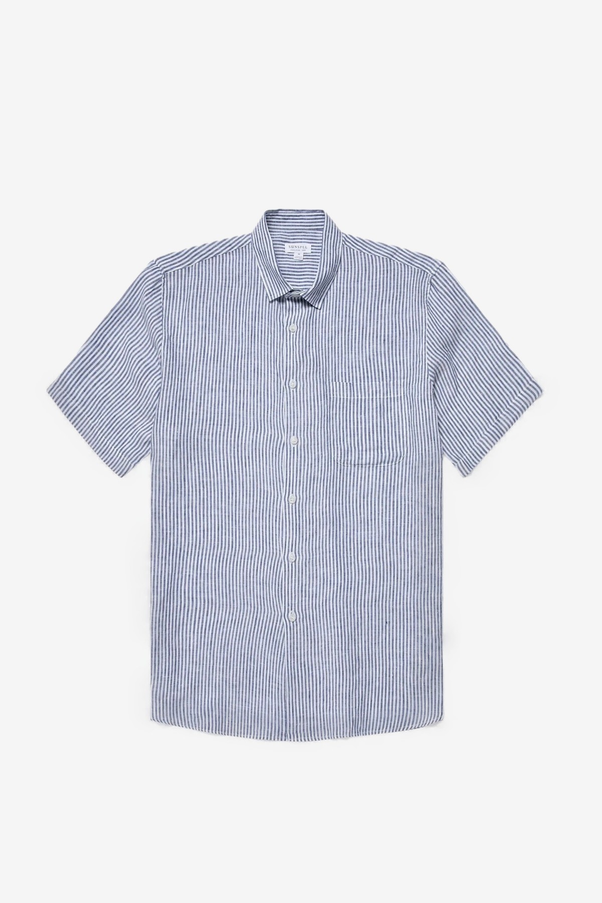 Sunspel SS Linen Shirt in Navy/White Stripes
