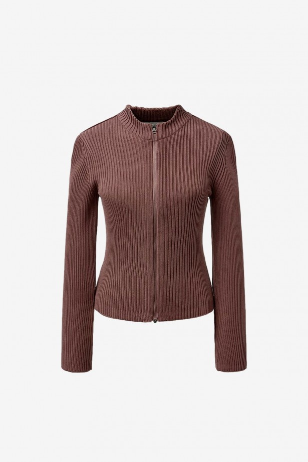 Ribbed Mock Neck Cardigan
