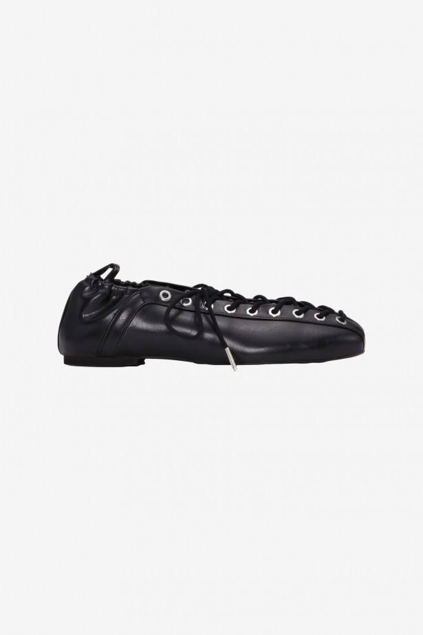 Eyelets Lace Up Ballerina Crinkle Oleatex