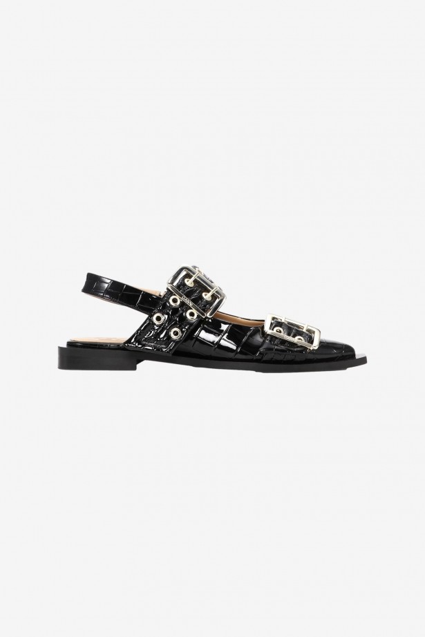 Feminine Buckle Ballerina Patent Croco