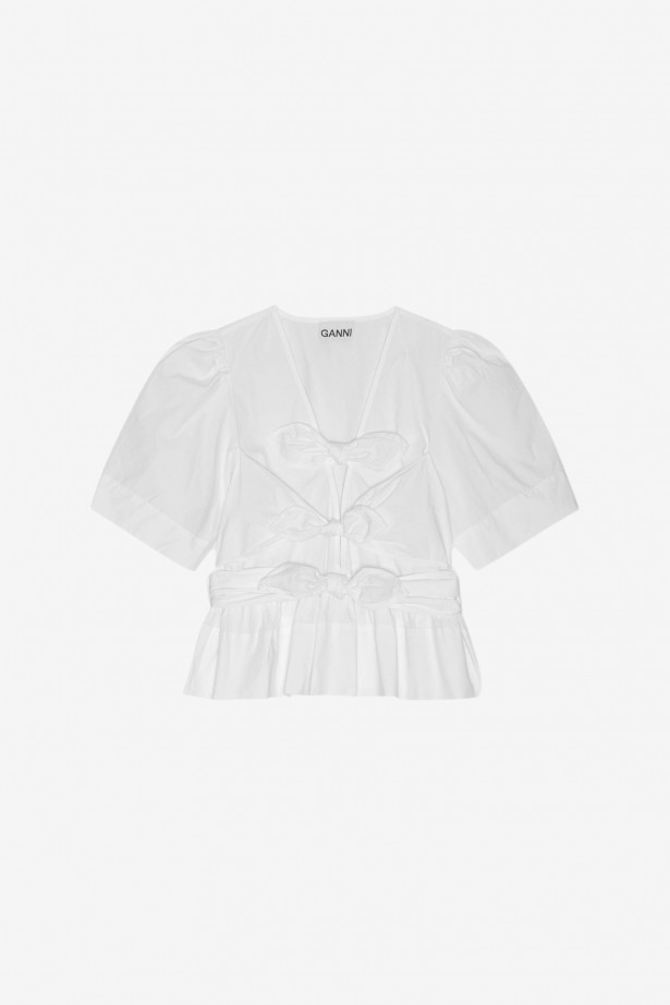 Washed Stretch Cotton Tie Strap Blouse
