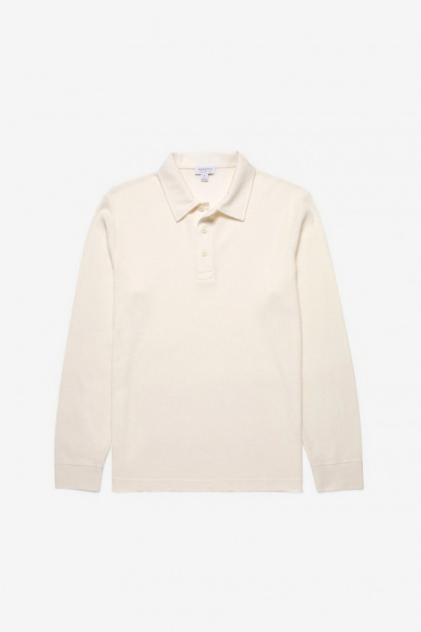 Long Sleeve Waffle Polo Shirt