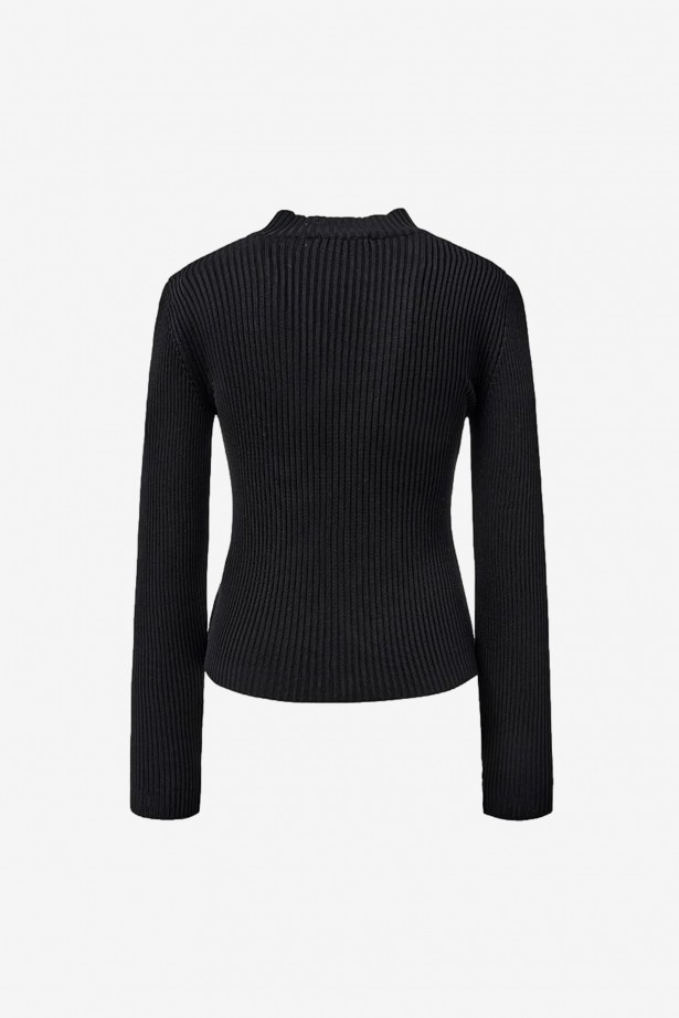 Ribbed Mock Neck Cardigan