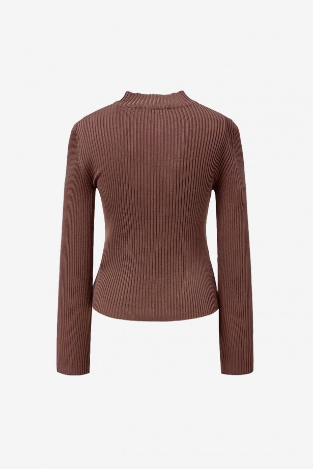 Ribbed Mock Neck Cardigan