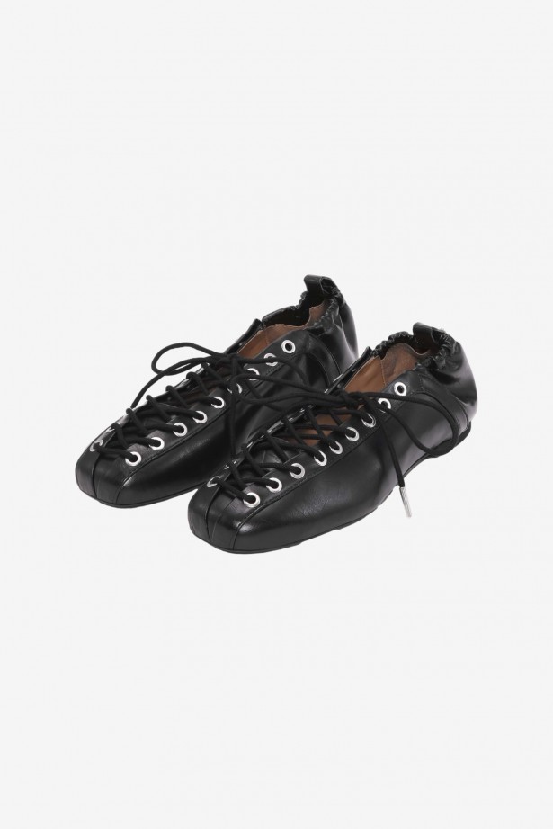 Eyelets Lace Up Ballerina Crinkle Oleatex