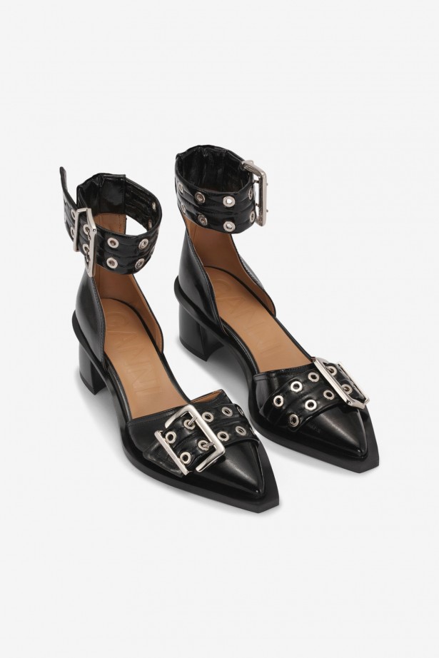 Feminine Buckle Open Cut Pump Naplack