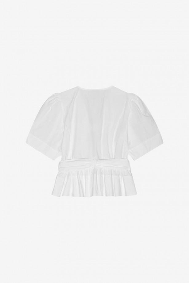 Washed Stretch Cotton Tie Strap Blouse