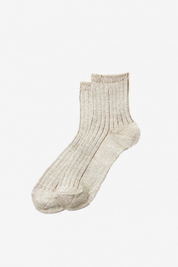 R1462 Linen Cotton Ribbed Ankle Socks
