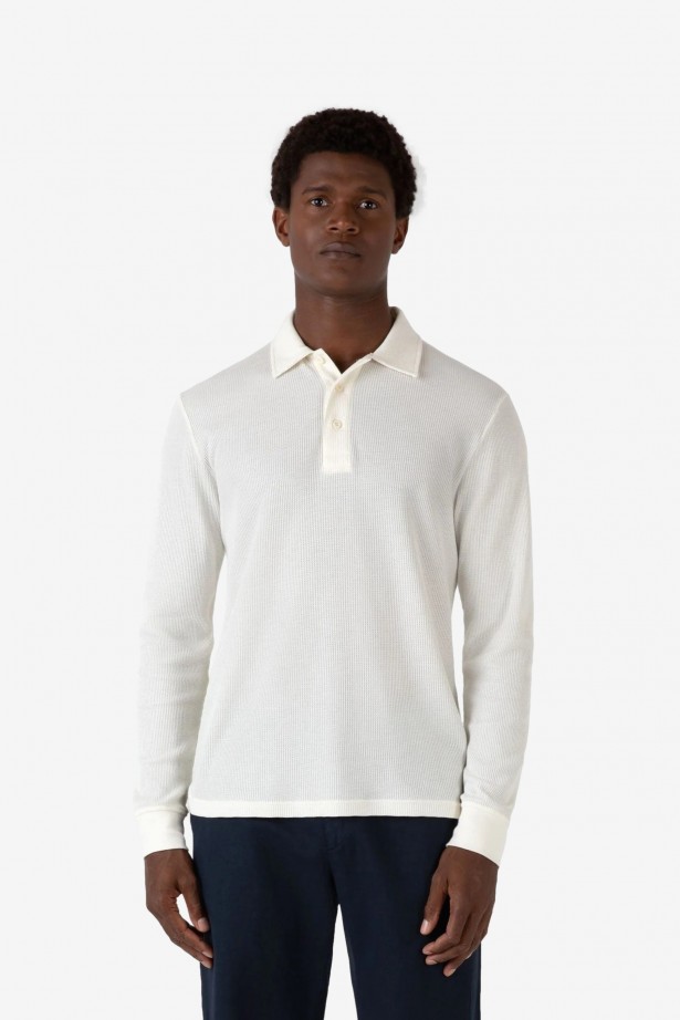Long Sleeve Waffle Polo Shirt